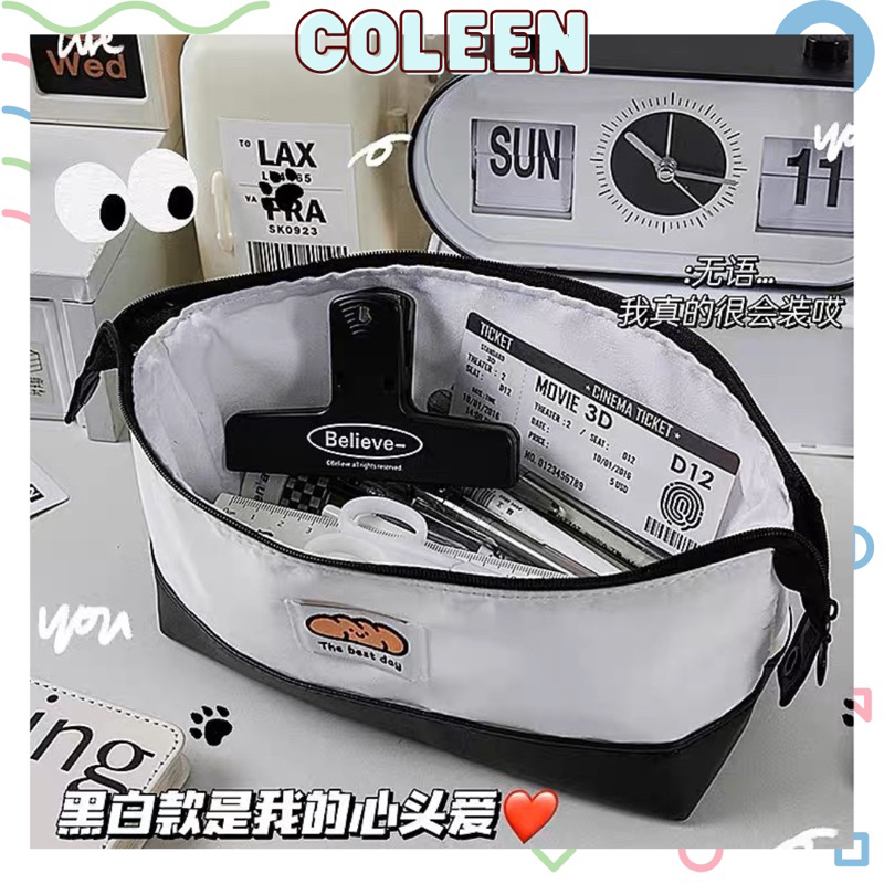 Túi Đựng Bút Siêu To Vải Canvas Đen Trắng phong cách Hàn Quốc Tiện Dụng