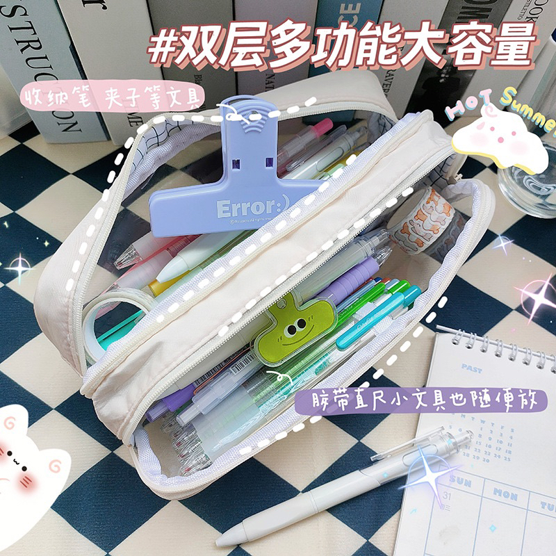 Túi Đựng Bút Trong Suốt họa tiết caro phong cách Hàn Quốc Tiện Dụng