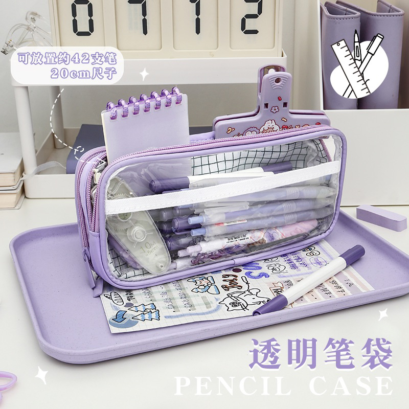 Túi Đựng Bút Trong Suốt họa tiết caro phong cách Hàn Quốc Tiện Dụng