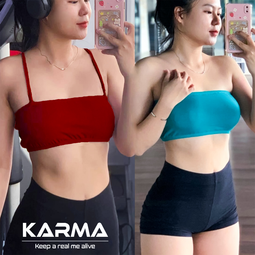 Áo ống nữ bo thun (có dây lưng tháo rời), có mút dành cho tập thể thao, gym, yoga, aerobics KARMA
