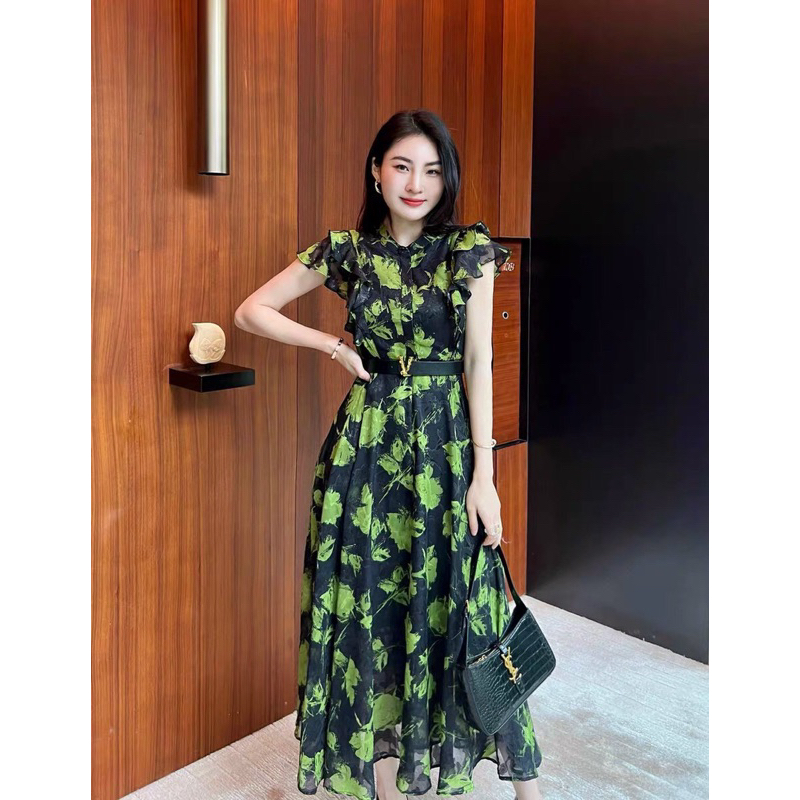 Đầm lụa gấm hoa 2 lớp nhập QC