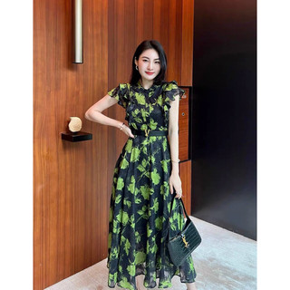 Đầm lụa gấm hoa 2 lớp nhập QC