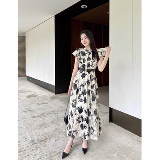 Đầm lụa gấm hoa 2 lớp nhập QC