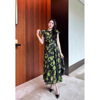 Đầm lụa gấm hoa 2 lớp nhập QC