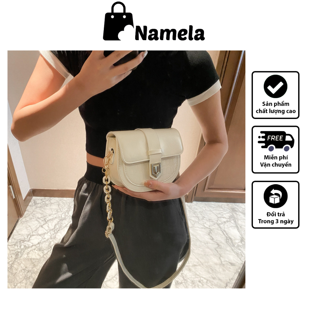 Túi xách nữ cao cấp Namela nắp gập khóa nam châm phối xích QCCC TX35