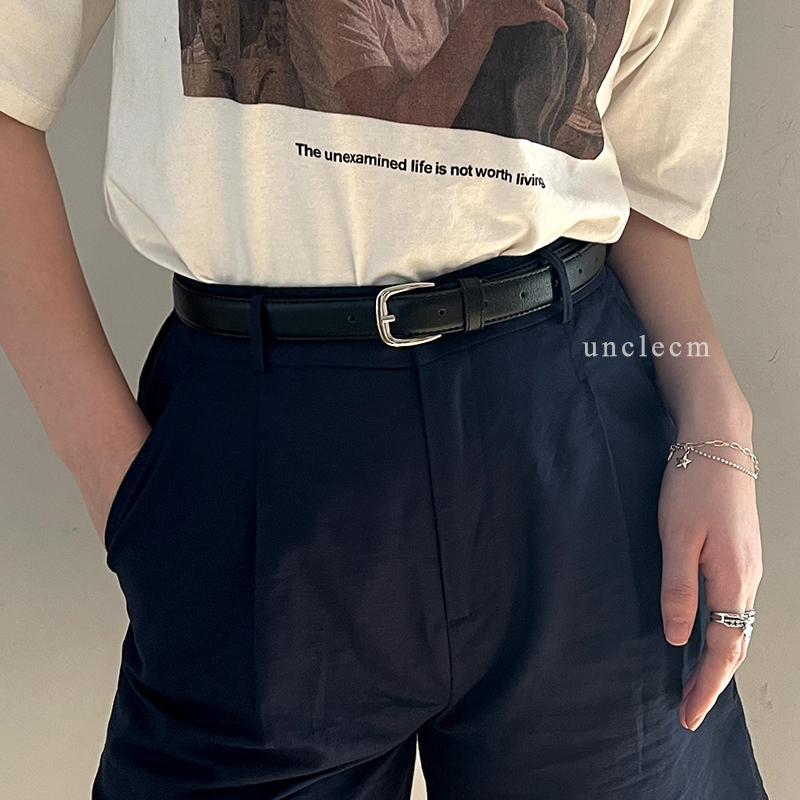 Thắt Lưng Nam Nữ Da dày xịn bo viền chỉ ulzzang Mặt Khuyết Oval Màu Bạc Có Lỗ Bấm Dây Nịt Bản Nhỏ 2.3Cm Nam Nữ