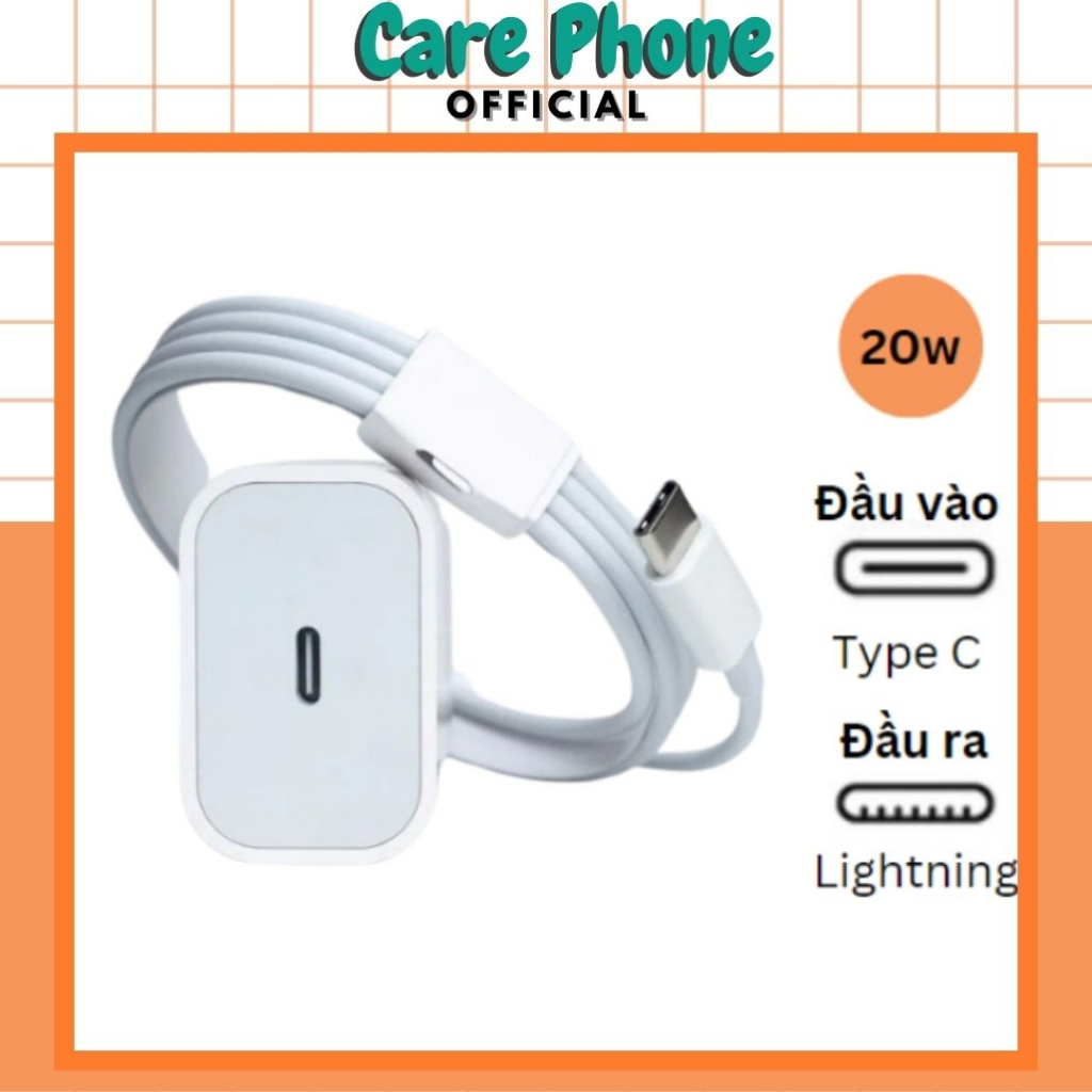 Bộ sạc nhanh PD 20W ( Củ +Dây sạc) CarePhone ,Sạc nhanh không nóng máy bảo hành 12 tháng