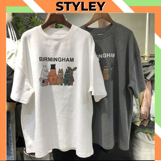 Áo phông nam nữ from rộng tay lỡ in hình dễ thương, Áo thun unisex cổ tròn chất cotton mềm mại thoáng mát STYLEY T009