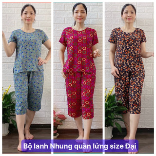 [ Sale Off] Đồ bộ trung niên Bộ Lanh Nhung Gia Huy mẫu Cộc Tay Quần Ngố ống côn size 60-71kg
