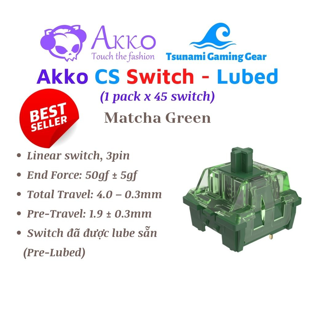 Bộ Switch Akko CS Matcha Green/ Matcha Green (Lubed) (45 switch) - Hàng chính hãng