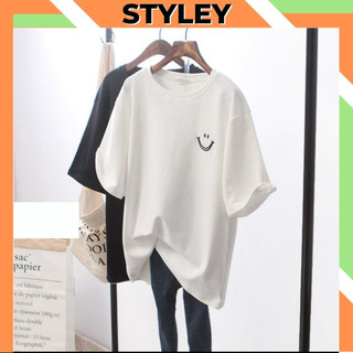 Áo phông nam nữ form rộng cổ tròn chất cotton, Áo thun tay lỡ unisex in hình mặt cười dễ thương và cute STYLEY T010