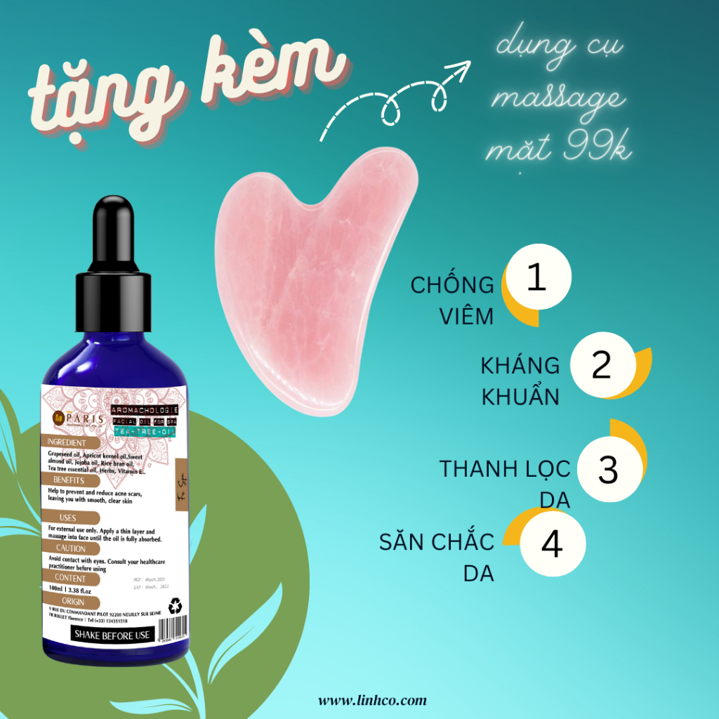 [ Tặng dụng cụ Guasha massage mặt ] Tinh Dầu Massage Mặt Tràm Trà La Paris 100