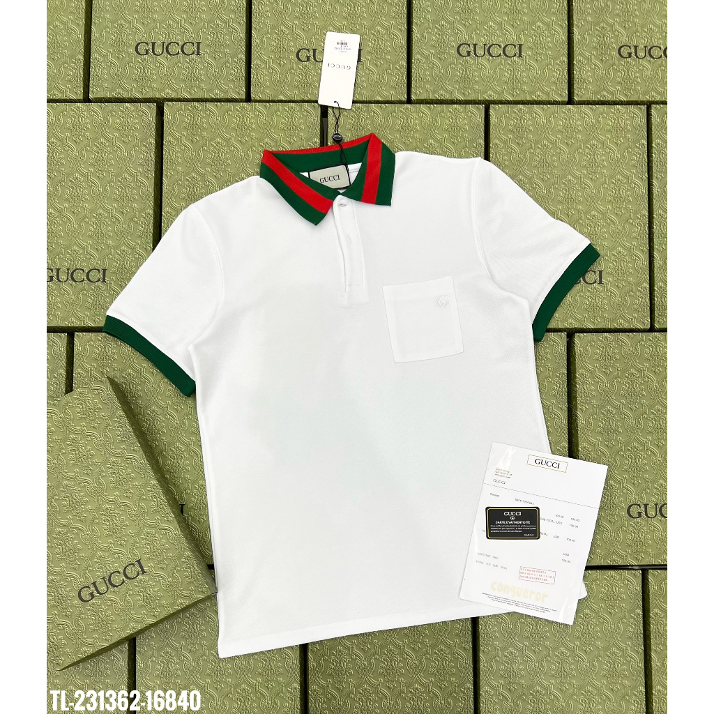 🔥Hot🔥Áo polo Gucci phối cổ túi thêu logo thiết kế hot trend Nam nữ New 2023