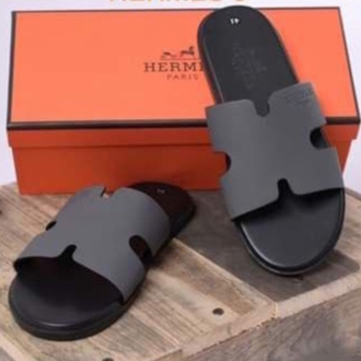 Dép Chữ H Nam Quai Ngang Da Cao Cấp - Màu Ghi Thời Trang - Chống Thấm - Thoáng Chân