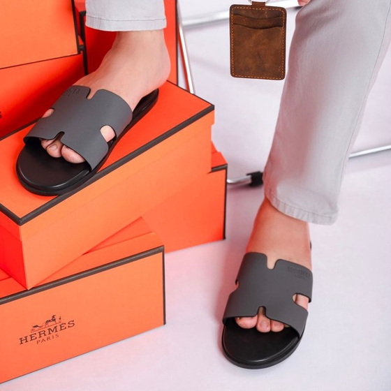 Dép Chữ H Nam Quai Ngang Da Cao Cấp - Màu Ghi Thời Trang - Chống Thấm - Thoáng Chân