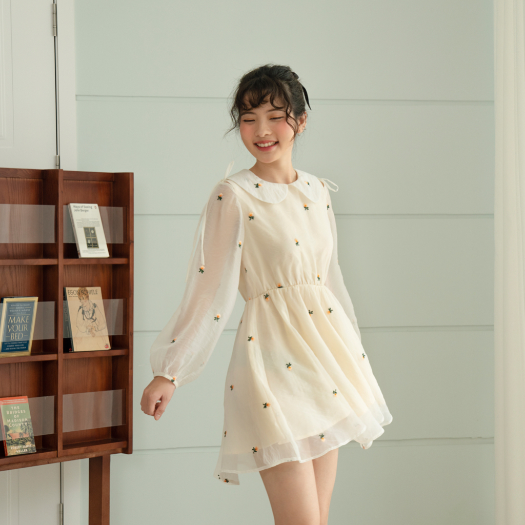 BLEUBIRD Váy voan organza thêu hoa dáng xòe Furin Dress