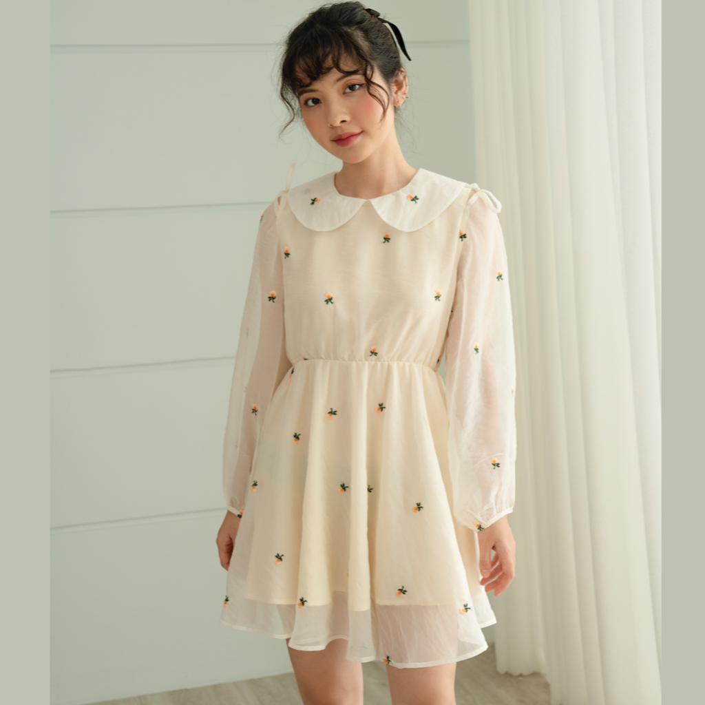 BLEUBIRD Váy voan organza thêu hoa dáng xòe Furin Dress