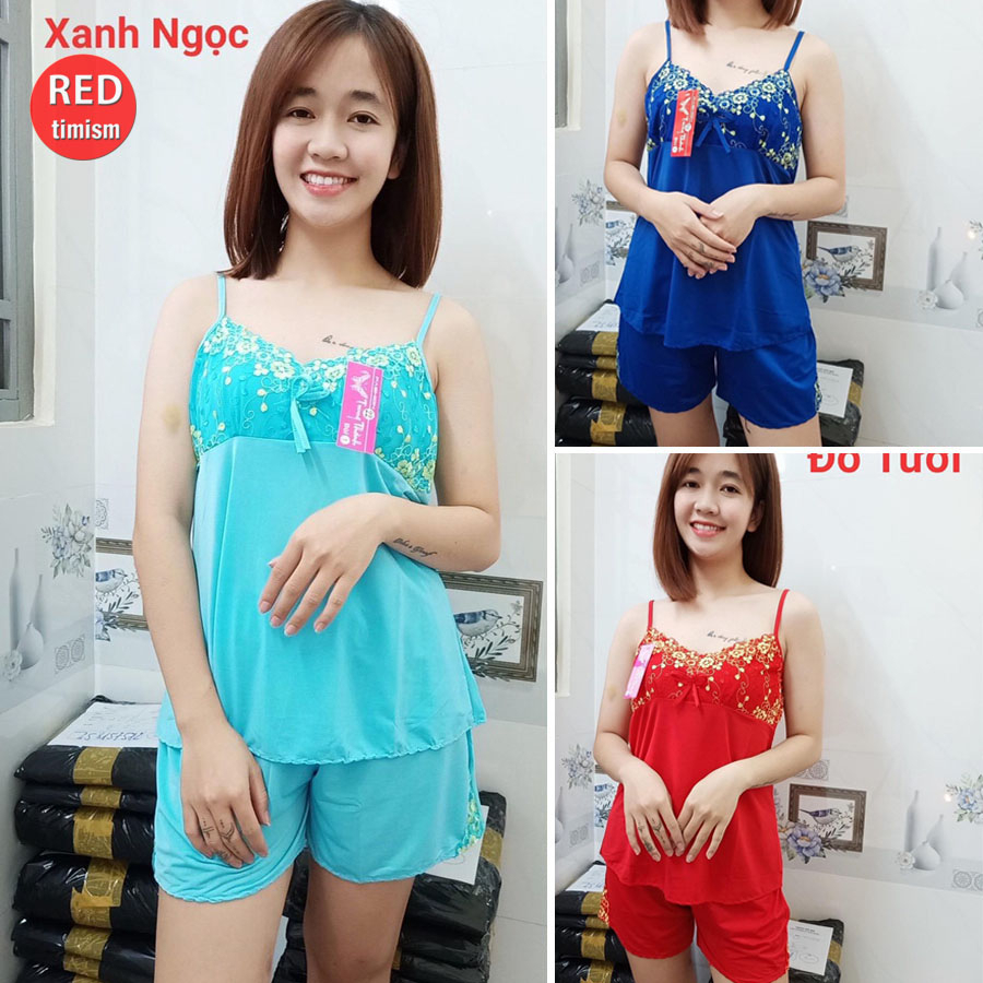 Đồ bộ thun lạnh hai dây Bộ quần áo nữ mặc nhà co giãn