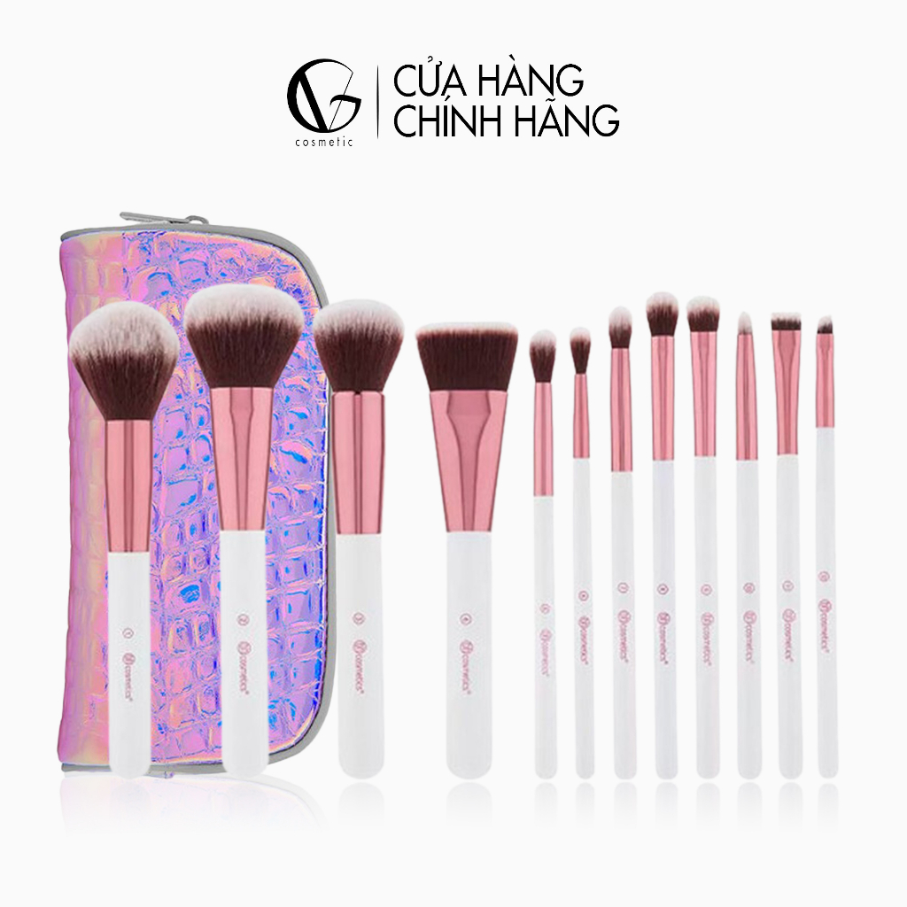 Bộ Cọ Trang Điểm Cá Nhân BH COSMETICS CRYSTAL 12 Cây Màu Xanh Đầy Đủ Hộp Giấy