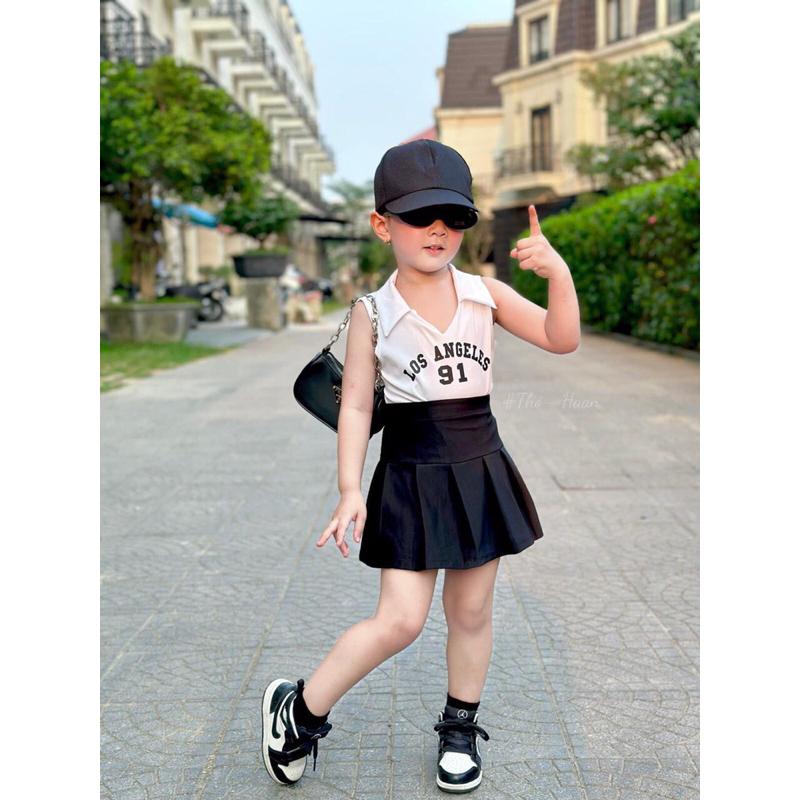 (8-30kg) set cv xếp ly áo cổ v sát nách bé gái