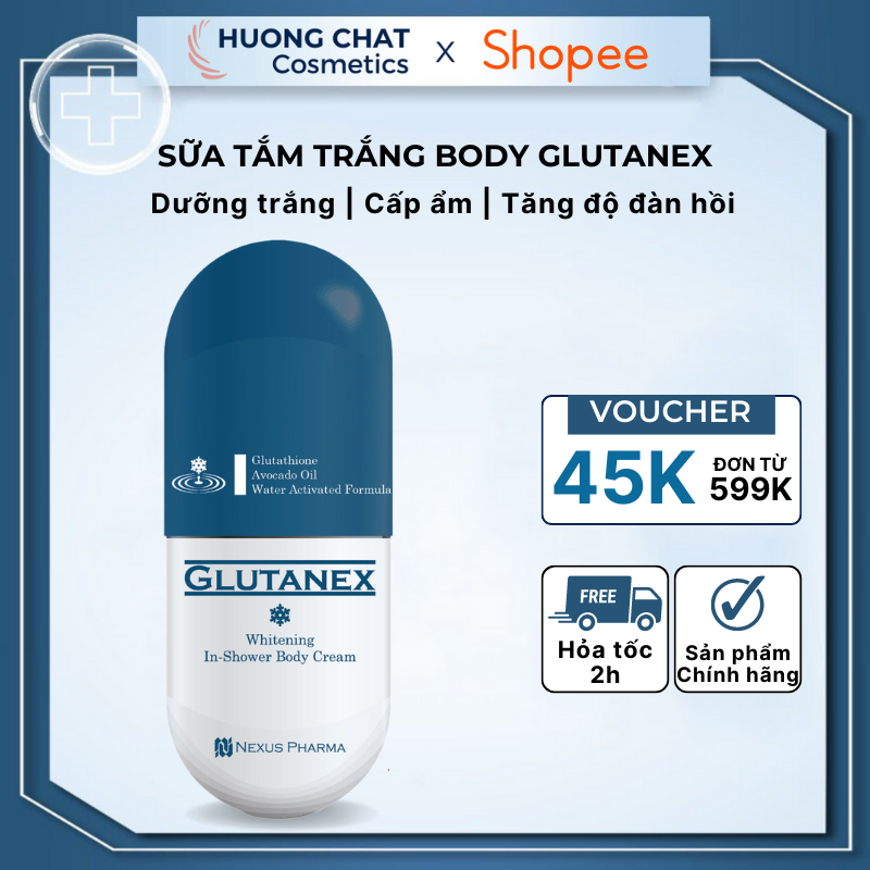 Sữa Tắm Dưỡng Trắng Body Glutanex Whitening In Shower Body Cream 300ml - Kem tắm kích trắng cấp tốc, chống nhăn da body