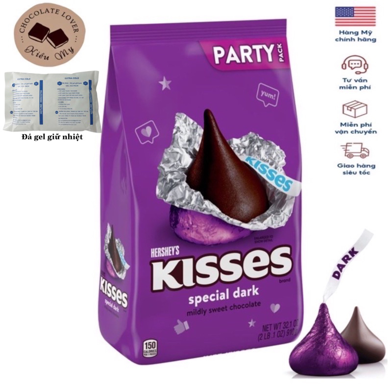 Có đá Gel giữ nhiệt Kẹo socola Mỹ đen Hershey s Kisses special dark túi