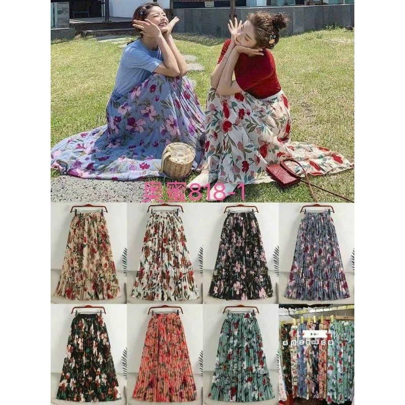 Chân váy hoa , xếp ly , chất voan mềm mại