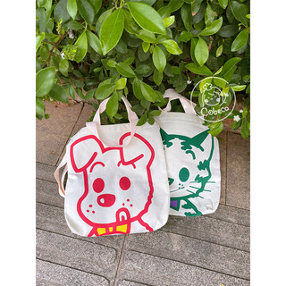 Túi đeo chéo, túi tote vải canvas COBECO hình Cún và Mèo đeo nơ siêu dễ thương