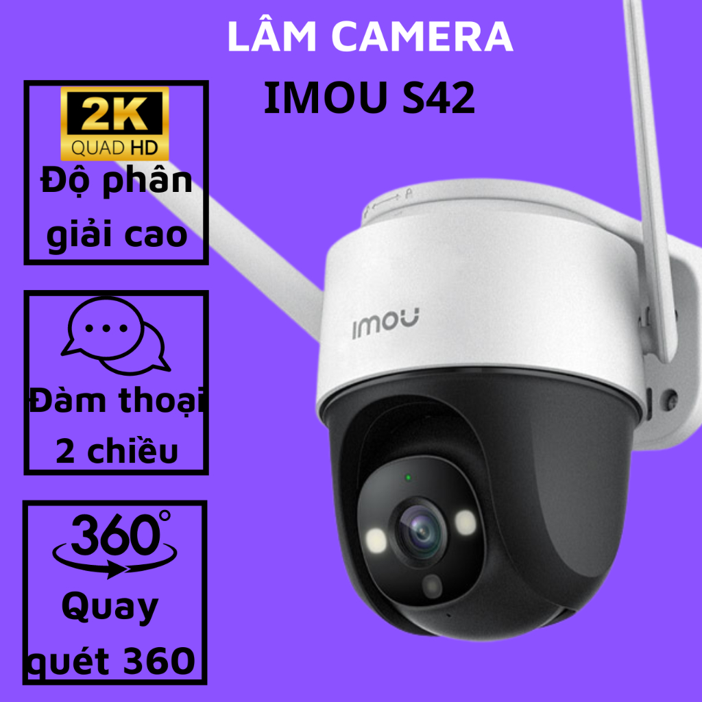 Camera wifi ngoài trời IMOU S42FP đàm thoại 2 chiều, xoay 360 độ , chất lượng hình ảnh 4mp - LÂM CAMERA