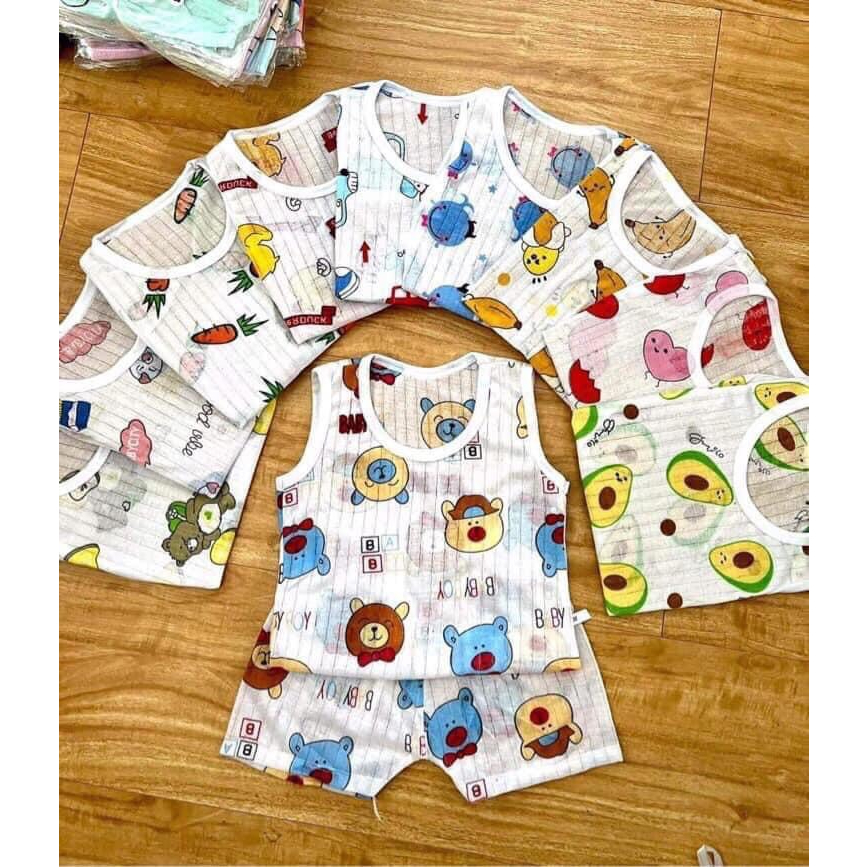 Bộ áo quần ba lỗ sát nách gân tăm thông hơi AVALER cho bé trai bé gái sơ sinh từ 0-3 tuổi
