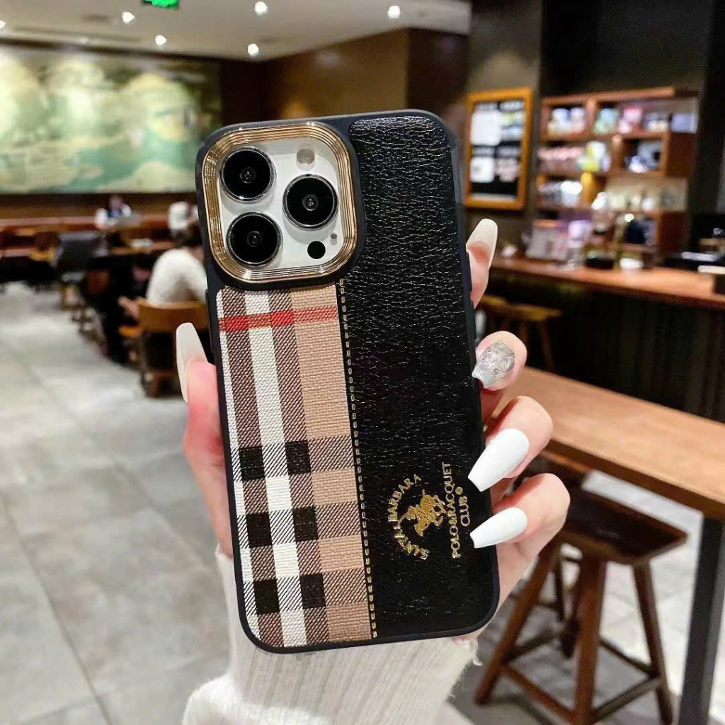 ỐP DA BURBERRY CAO CẤP-Mã Iphone:7Plus đến 14ProMax chất liệu da cao cấp, logo dập cực xịn,camera viền kim loại ánh vàng