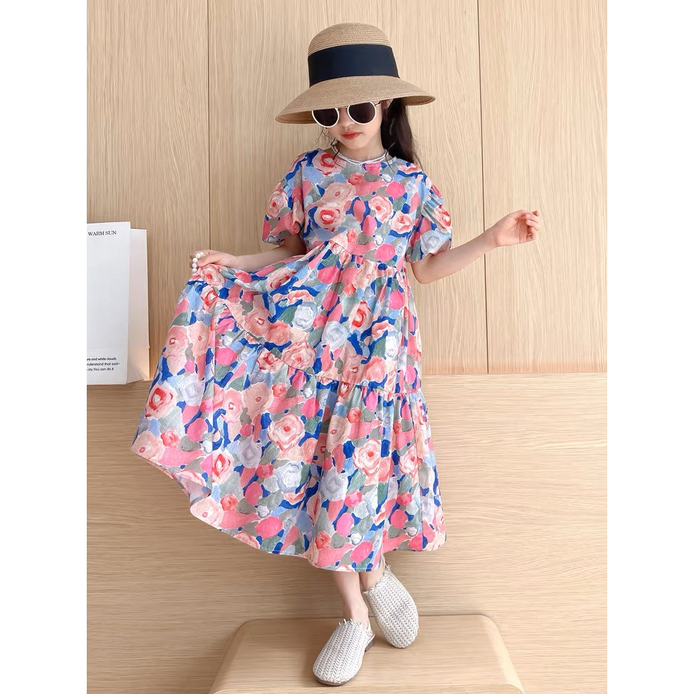 Váy đầm maxi cho bé gái nhí nhỡ đại size 9-36 kg họa tiết hoa sặc sỡ G36