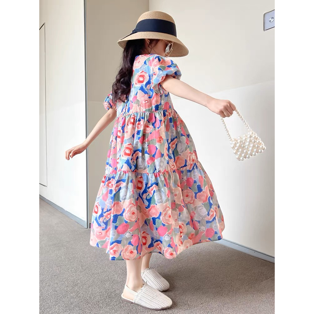 Váy đầm maxi cho bé gái nhí nhỡ đại size 9-36 kg họa tiết hoa sặc sỡ G36