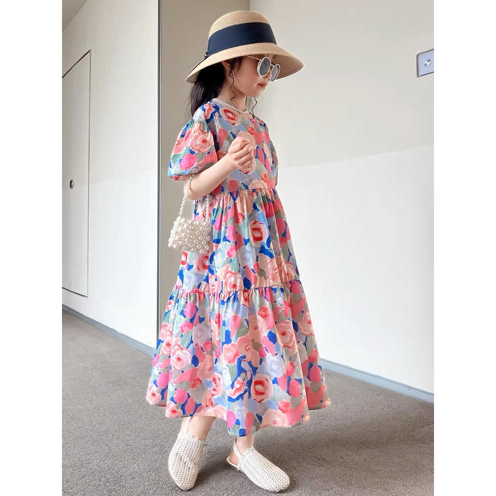 Váy đầm maxi cho bé gái nhí nhỡ đại size 9-36 kg họa tiết hoa sặc sỡ G36