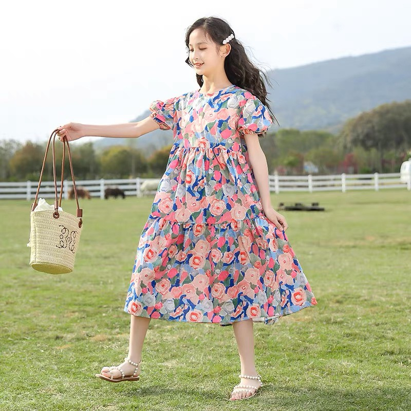 Váy đầm maxi cho bé gái nhí nhỡ đại size 9-36 kg họa tiết hoa sặc sỡ G36