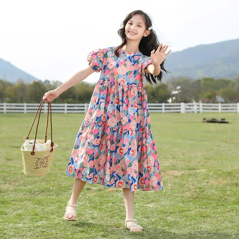 Váy đầm maxi cho bé gái nhí nhỡ đại size 9-36 kg họa tiết hoa sặc sỡ G36