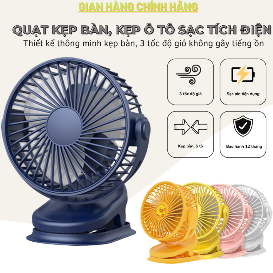 Quạt mini kẹp bàn, Quạt kẹp bàn xoay 360 độ Pin Tích Điện Chân Kẹp Bàn, Kẹp Xe Đẩy - pin sạc, 3 cấp độ - QK1
