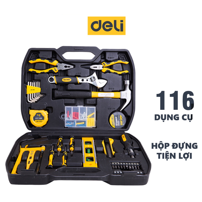 Bộ Dụng Cụ Sửa Chữa Đa Năng 116 Chi Tiết Deli Cao Cấp - Sử Dụng Nhiều Mục Đích, An Toàn, TIện Lợi - DL5973