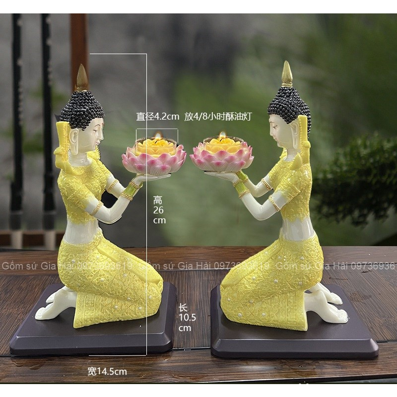 Cặp tượng tiên nữ dâng đèn, cô tiên dâng đèn,hàng nhập khẩu loại 1 cao 18cm