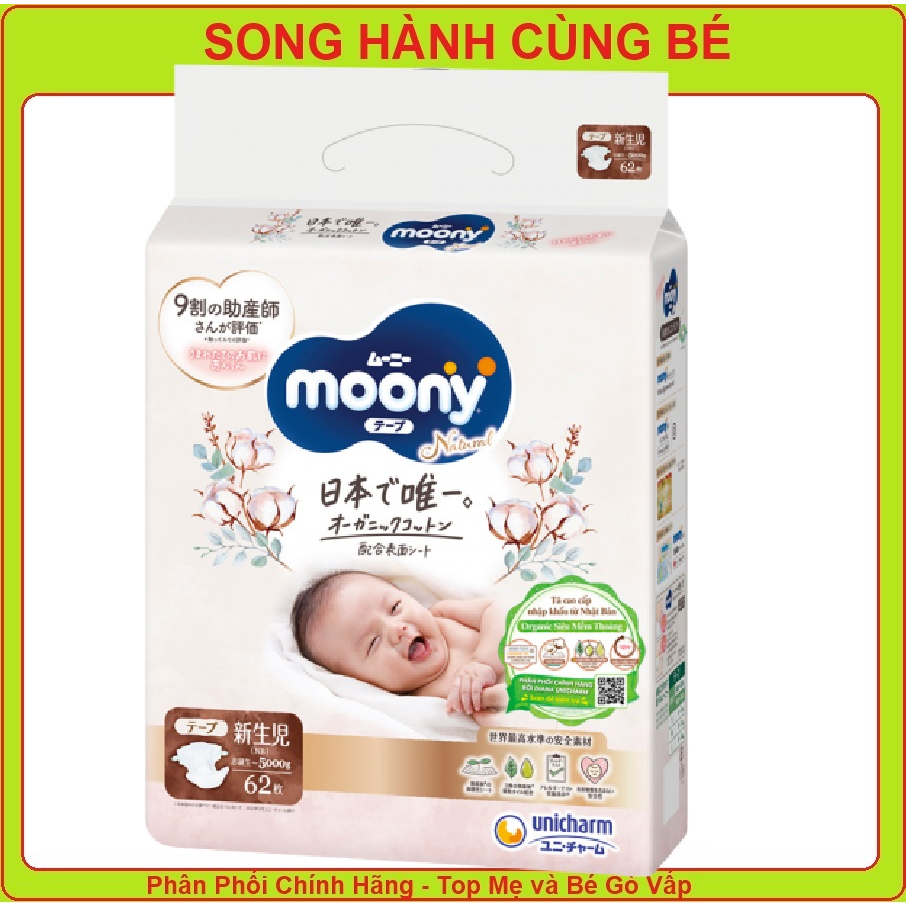 Tã/Bỉm MOONY TRẮNG cao cấp nội địa Nhật dán/quần đủ size NB62/S58/M46/M46/L36/XL32 Chính hãng
