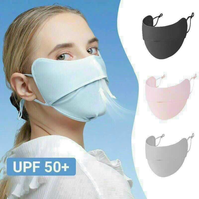 Khẩu Trang Vải Lụa Băng Che Phủ Toàn Diện Thoáng Khí UPF50 Khẩu Trang Chống Nắng Nữ Vải Lụa Lạnh Màu Trơn Thoáng Khí