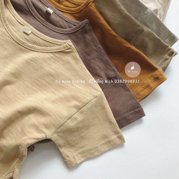 Áo cotton cộc tay mùa hè mẫu trơn co dãn cổ tròn cho bé gái bé trai em bé sơ sinh nặng từ 6-12kg