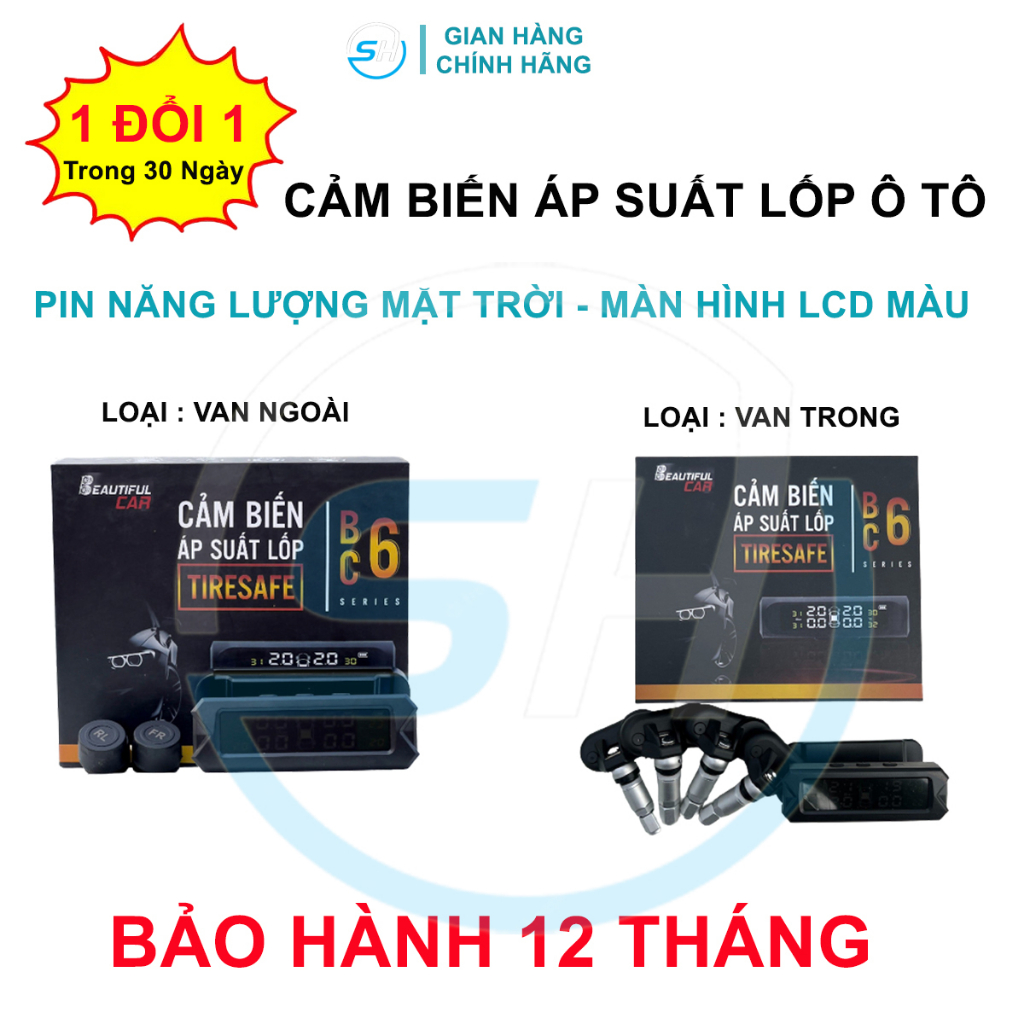 Cảm Biến Áp Suất Lốp Ô Tô [CAO CẤP] Van Ngoài - Màn Hình LCD Màu - Cảm Biến Áp Suất Lốp Van Trong