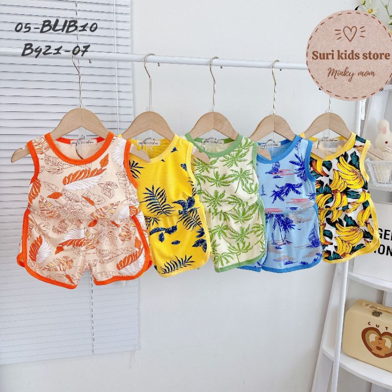💖 Bộ ba lỗ minly baby - Bộ ba lỗ minky mom thun lạnh in cây họa tiết đi biển dễ thương, mềm mát cho bé trai