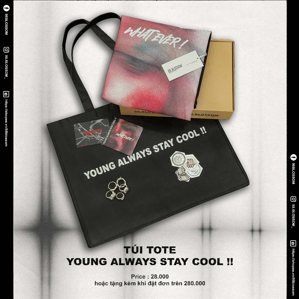 Túi tote vải không dệt Localbrand 98.Blossom  "YOUNG ALWAYS STAY COOL !!"