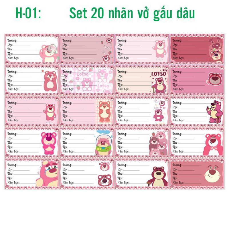 Nhãn dán gấu dâu cute 40 nhãn khác nhau / nhãn vở lotso gấu dâu