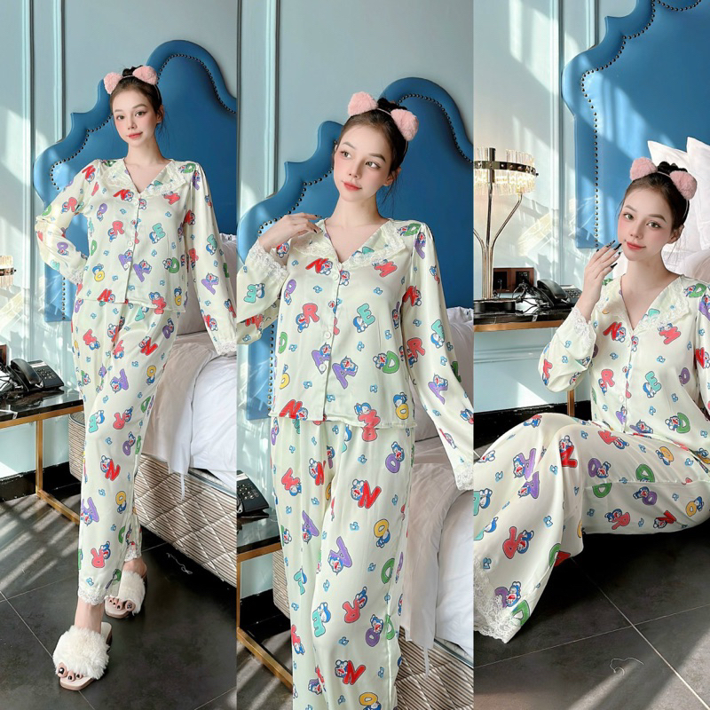 Bộ ngủ Chữ Mon phối ren cổ bẻ,TK lụa tơ.tằm của 2CE