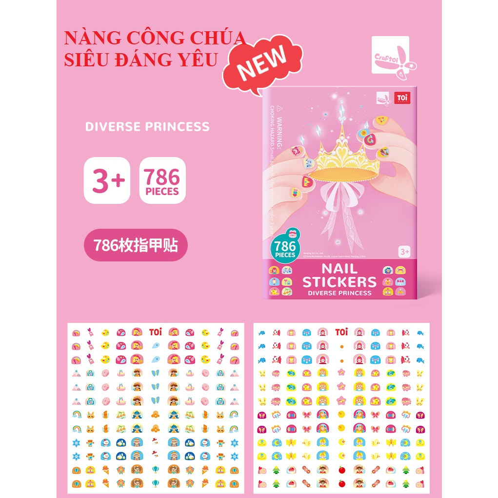 Đồ chơi dán móng tạm thời Nail Sticker 786 chiếc nhiều kích cỡ size hãng TOI cho bé từ 4 tuổi