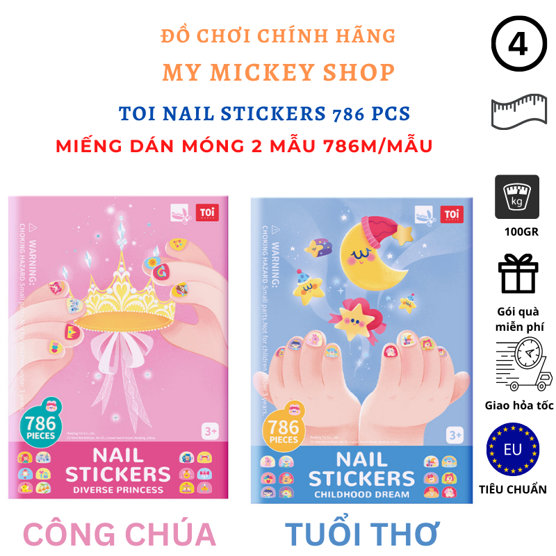 Đồ chơi dán móng tạm thời Nail Sticker 786 chiếc nhiều kích cỡ size hãng TOI cho bé từ 4 tuổi