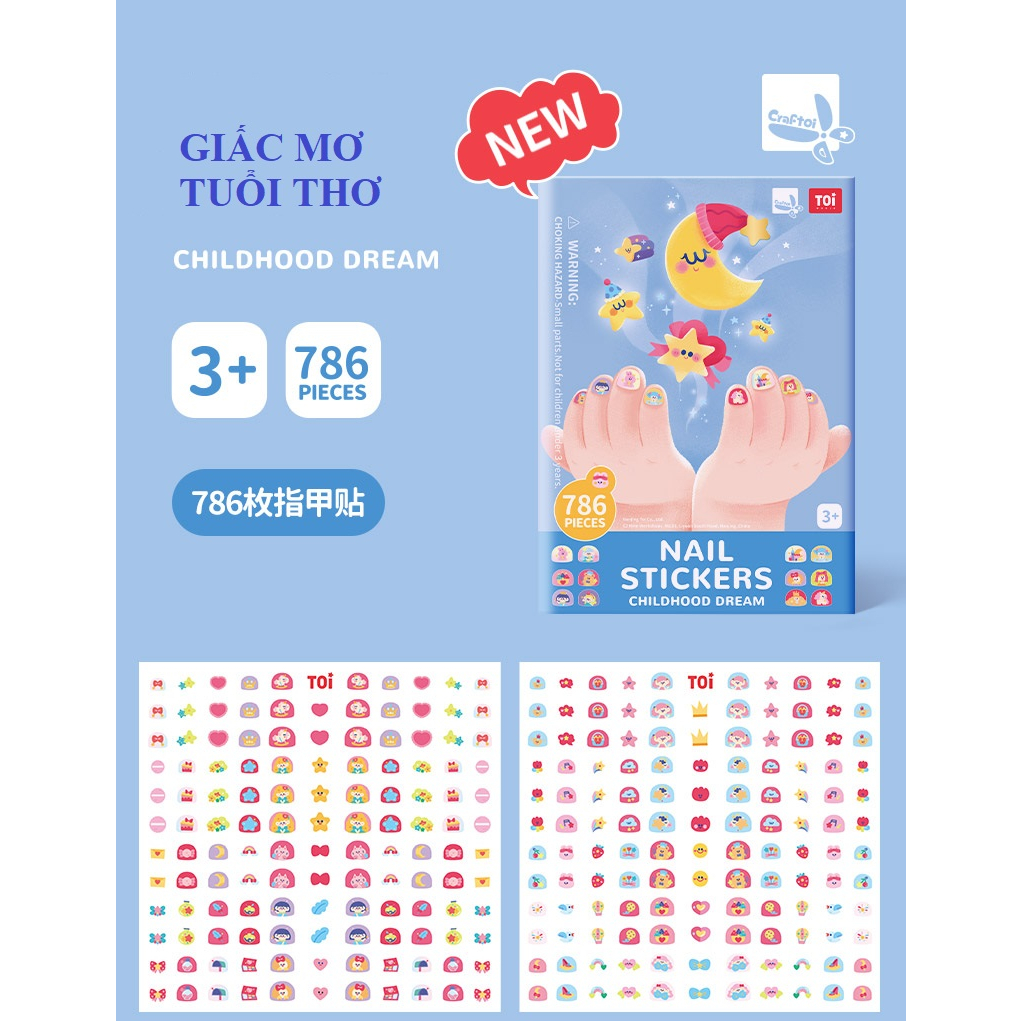 Đồ chơi dán móng tạm thời Nail Sticker 786 chiếc nhiều kích cỡ size hãng TOI cho bé từ 4 tuổi